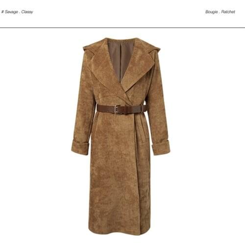 See Orange 2021 Winter Coat Long Sleeve Corduroy Brown Office Lady Warm Overcoat Hooded