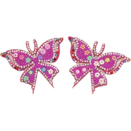 10Pcs & 2Pcs/Lot 6.5*5CM Sparkling Rhinestone Butterfly Pattern Clothes Patches Fashion DIY Bling Hair Clip Accessories Applique