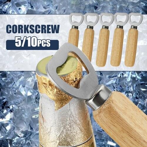 10Pcs Portable Stainless Steel Bottle Opener Wood Handle Drink Cap Lid Beer Bottle Opener Easy To Carry Launcher Kitchen Tools