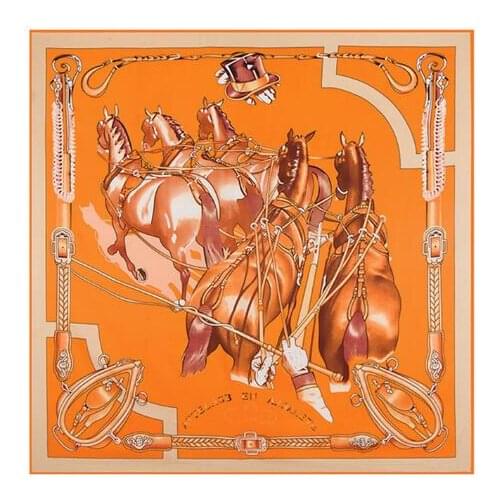 130cm*130cm 2019 Luxury Brand 5 War Horse Print Silk Scarf For Women Headband,New Twill Large Square Scarves Female Hijab Shawls