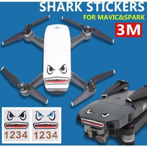 2 Pcs DJI SPARK /Mavic Pro/Air /DJI Mavic 2/Drone Skin Stickers 3M Stickers Shark Face Decals Smarthpone Stickers