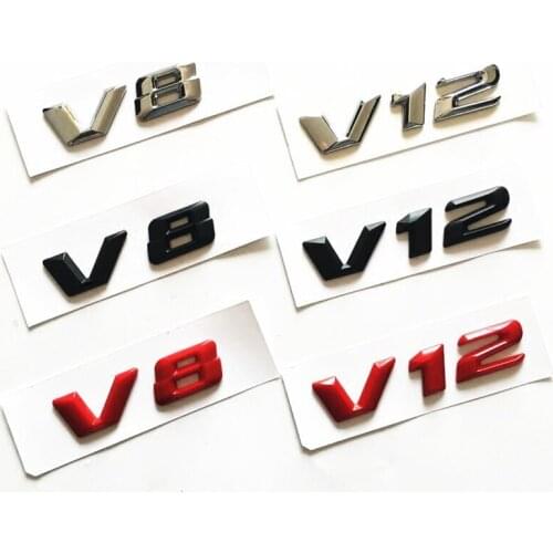 2015 3D Sharp Font Letters V8 V12 Emblem Badge for Mercedes Benz AMG Fender Logo Car Styling Refitting Sticker Black Red Chrome