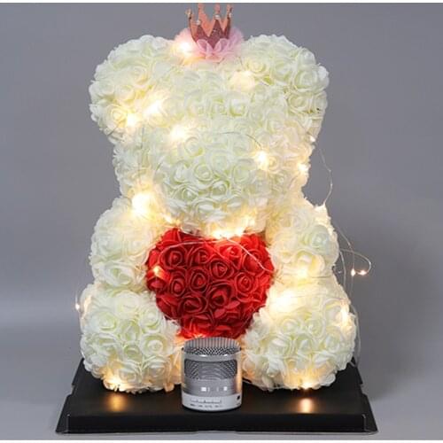 25cm Rose Teddy Bear Artificial Foam Flower With Led Light New Year Valentines Christmas Gifts Box Home Wedding Decoration