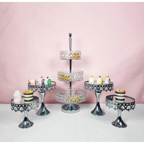 3pcs -11pcs crystal wedding cake holder tray mirror silver cake stand