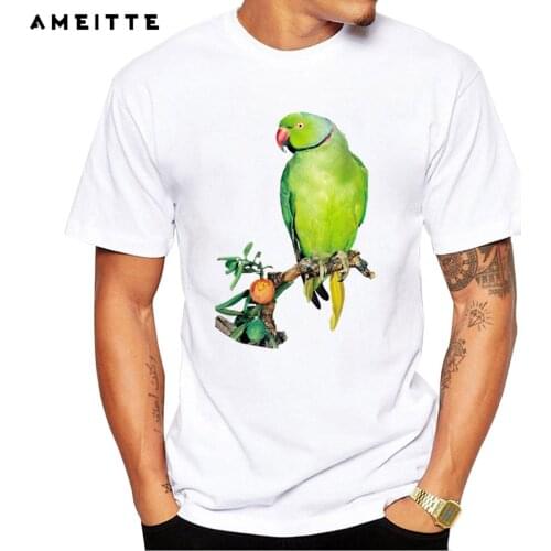 AMEITTE AMEITTE Cute Green Parrot Bird T Shirt Mens Flying Parrot Print T Shirt High Quality Hipster Male Tops Tee