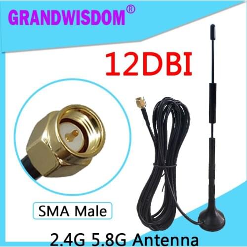 1PCS 2.4G 5.8G Wifi Antenna SMA Male 12dbi Dual band magnetic base Sucker antenna 3meters extension cable High-Gain wi-fi router