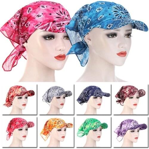 Bandana Turban Square Scarf Hat Boho Floral Cotton Baseball Cap Adjustable Women Headscarf Women Men Sun Visor Hat Hip Hop