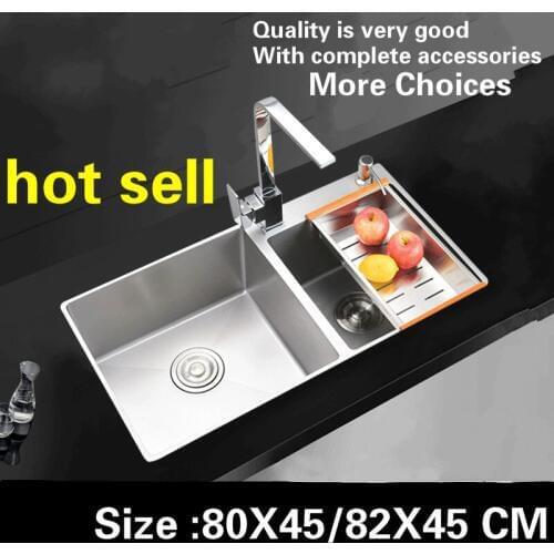 Free shipping Standard big kitchen manual sink double groove wash the dishes durable 304 stainless steel hot sell 80x45/82x45 CM