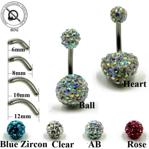 BOG-Lot 1 Piece Belly Button Ring Navel Piercing Nombril Ombligo Stud Epoxy CZ Crystal Ferido Disco Balls Body Jewelry Earring