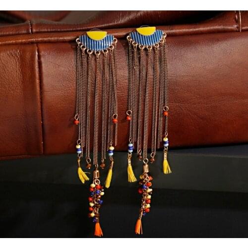 Boho Summer Long Chian Tassel Hippie Dangle Earrings Retro Wedding Earrings Kolczyki Piercing Indian Jewelry