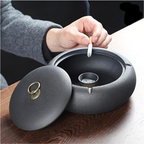 Black Ceramic Ashtray Creative Personality Fashion Windproof Large Living Room Home Office European Style Ashtray ZM814