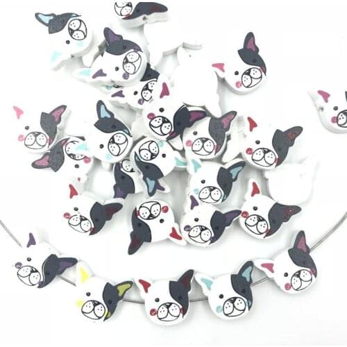 DIY 100pcs Wooden Cartoon Dog Beads Spacer Kids Toys Necklace Wood beads 21mm