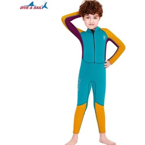 Kids 2.5mm Neoprene Full Body Keep Warm Swimsuit Long Sleeve Scuba Snorkeling Water Sport Diving Suit For Boys Surfing WetSuits