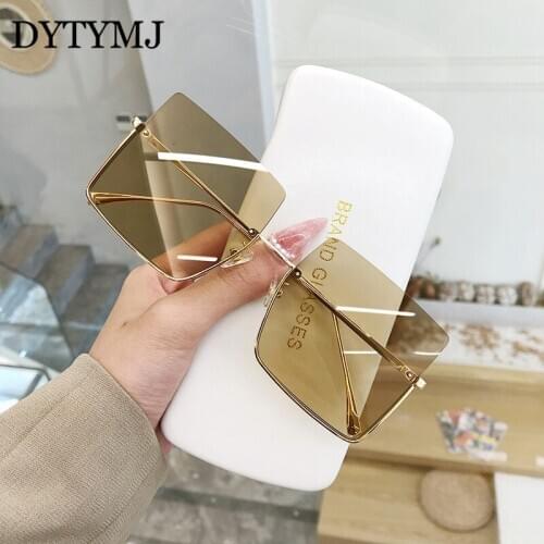DYTYMJ Square Sunglasses Women Luxury Brand Sun Glasses for Women Retro Alloy Sunglasses Women Vintage Metal Half Frame Sunglass