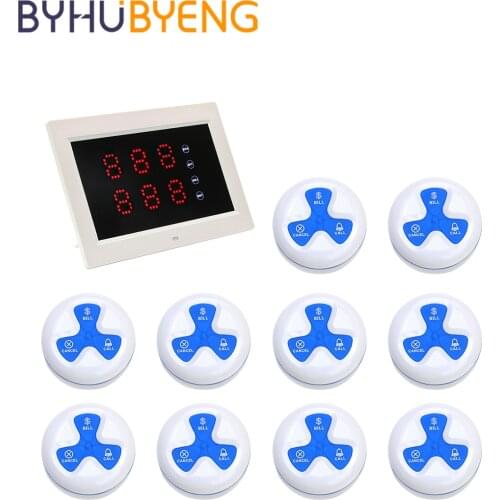 BYHUBYENG Screen Wireless Calling System Customer Service Voice Report 1 Host Receiver 10pcs Buttons Restaurant Pager