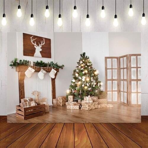 Photography backdrop chrismtas tree photo background for photographic studio fireplace gifts party decoration vinyl floor