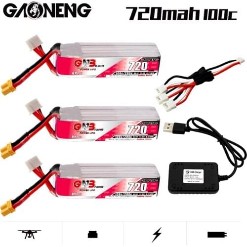 GAONENG GNB 720mAh 3S 11.4V Max 200C HV XT30U-F Plug Lipo Battery +Charger for RC Tinywhoop FPV Frame Kit Tinywhoop Racing Drone