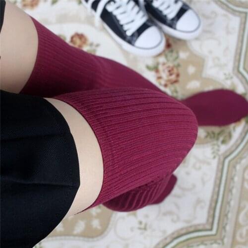 1 Pair Women Girl Over Knee High Socks Spring Autumn Winter Warm Knit Soft Thigh High Long Socks solid color loose Stockings