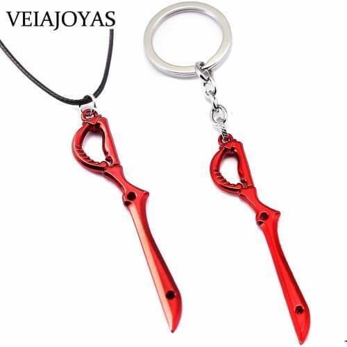 Hot Anime KILL la KILL Choker Necklace Red Sword Weapon Pendant Chaveiro Car Key Chain for Women Men Fashion Jewelry Accessories