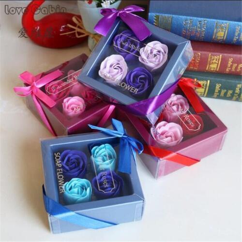 Colorful Heart-Shaped Rose Soap Flower Romantic Wedding Party Gift Handmade Petals Decor 1SET= 4Pcs