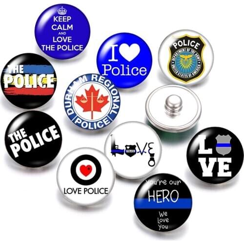 DB0429 Round Beauty I love police 18mm snap buttons 10pcs mixed round photo glass cabochon style for snap button jewelry