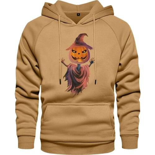 Autumn Men Hooded Sweatshirts Pumpkin Monster Printiing Mens Fleece Thick Solid Casual Pullover Hoodies Outerwear Tracksuit Tops