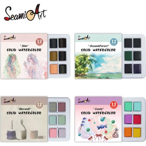 SeamiArt 12Color Skin/Ocean/Candy/Morandi Solid Watercolor Set Simple Package for Painting Art Supplies