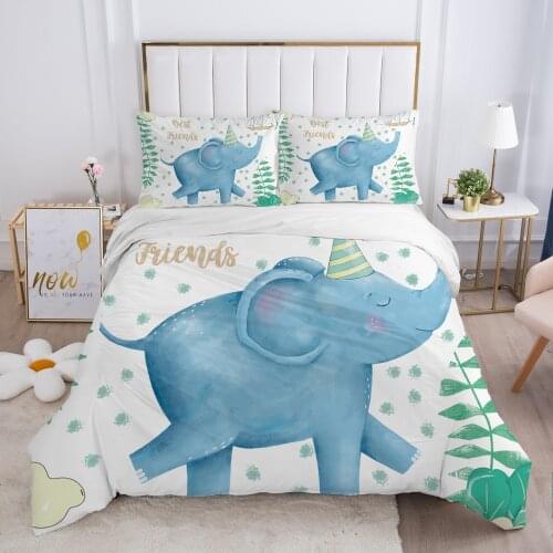 Cartoon Childrens Bedding set for kids baby Duvet cover set pillow case Bed linens Quilt cover 140x200 Bed set Single elephant