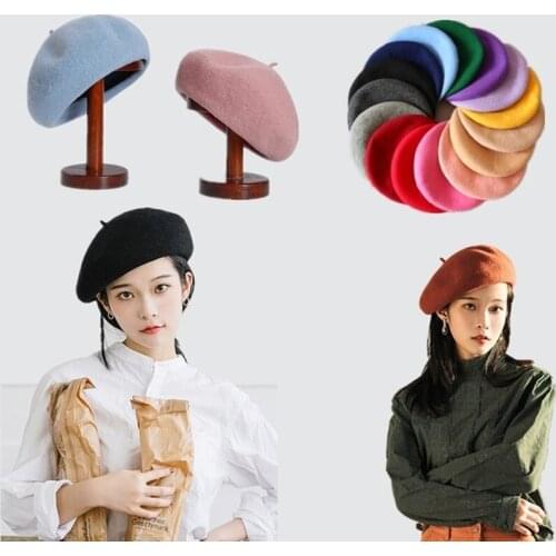 French Style Solid Casual Vintage Womens Hat Beret Plain Cap Girls Wool Warm Winter Berets Beanie Hats Femme Aldult Caps