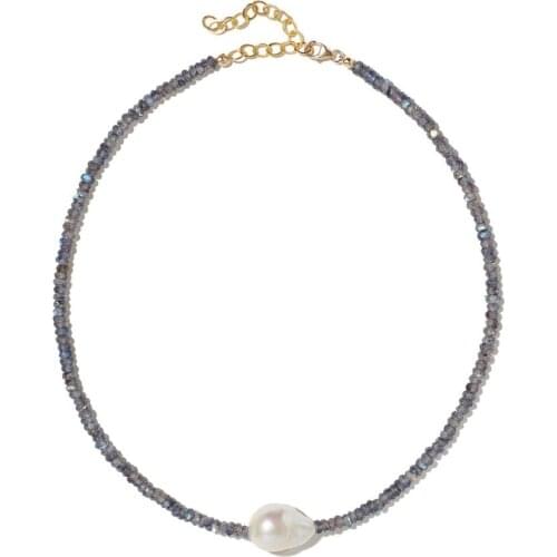 Reiki Healing Jewelry Small Black Obsidian Stone Choker Necklace Charm White black Baroque Natural Freshwater Pearl Necklace