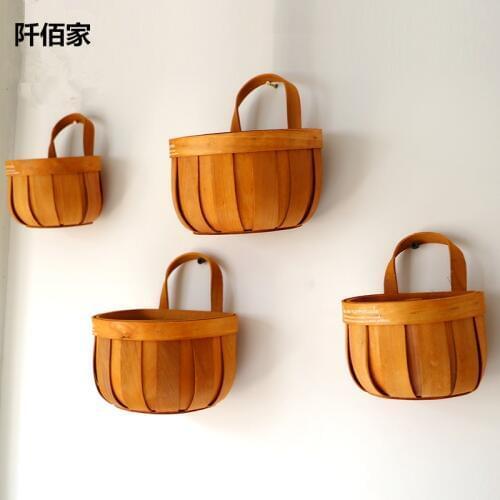 Natural Fir Handmade Woven Baskets Fruit Bread Food Snacks Holder Container Kitchen Wall Hanging Flower Pot Wood Storage Basket