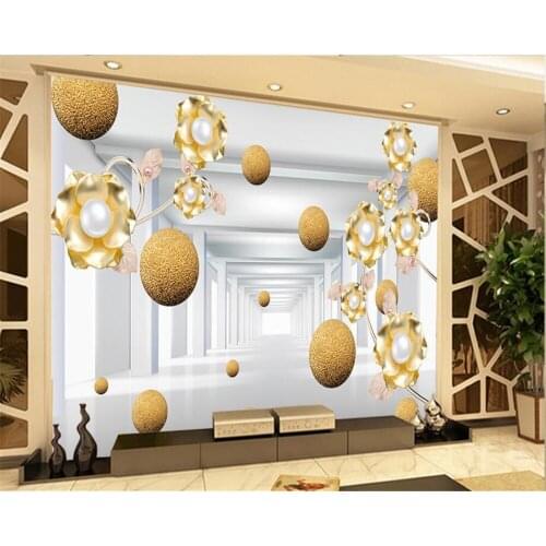 Custom Wallpaper Stereo Space Ball Pearl Gold Flower Modern Simple 3d TV Background Wall 3d wallpaper papel de parede Beibehang