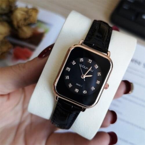 Rectangle Women Fashion Watches Luxury Diamond Ladies Quartz Wristwatches Casual Black Women Leather Clock Zegarek Damski Gifts