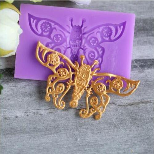 Retro embossed European decorative head surround butterfly fandont silicone wedding birthdaycake decoration mold