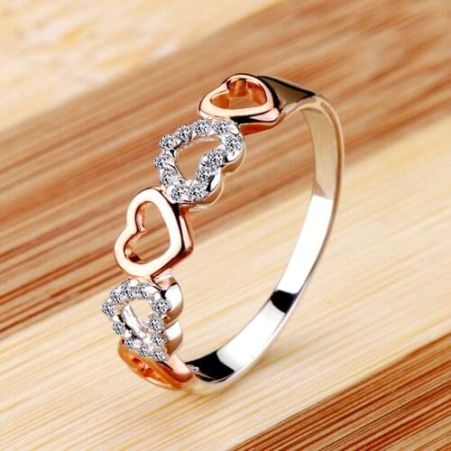Luxury Female Small Rose Gold Heart Ring 100% Real 925 Sterling Silver Wedding Ring Promise Love Engagement Rings For Women