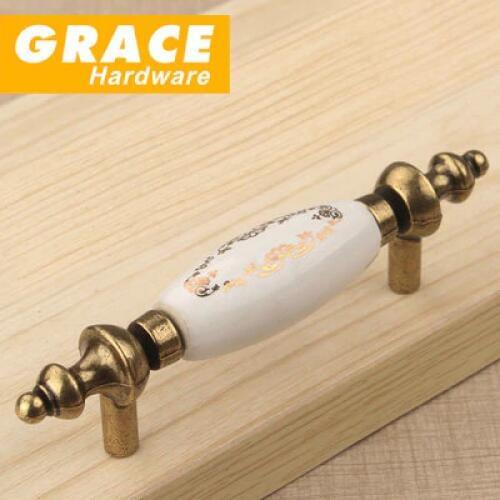 Antique Bronze Furniture Knobs New Crack Ceramic Garden Drawer Cabinet Handle(C.C:96mm L:120mm)