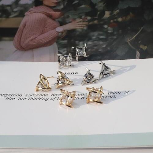 Fashion Simple 2 Style Trinkets Triangle Zircon Earrings Toe Square Zircon Women Stud Earrings For Women Party Jewelry