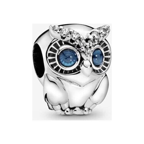 100% Real 925 Sterling SilverShining Owl Bead Charm Fit Original Pandora Bracelet&Bangle Making Fashion DIY Jewelry For Women