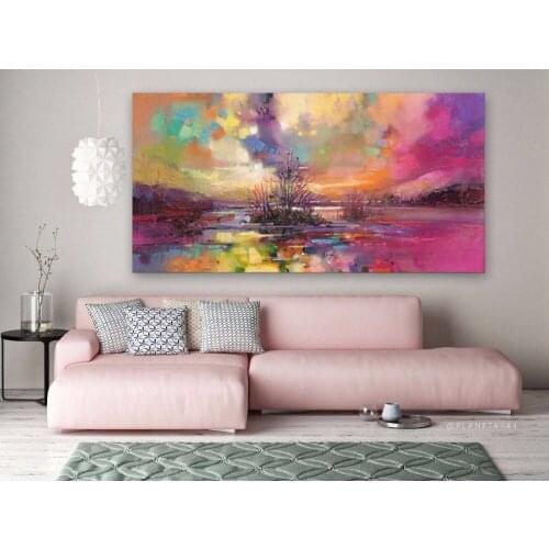 Handmade thick knife high quality Modern Abstract Fine Artwork Canvas Decor Colorful Sky Pink sky Oil Painting for Living Room