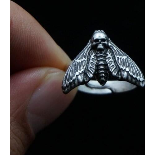Vintage Dead Skull Deaths Head Moth Ring Insect Jewelry For Women Her Gift