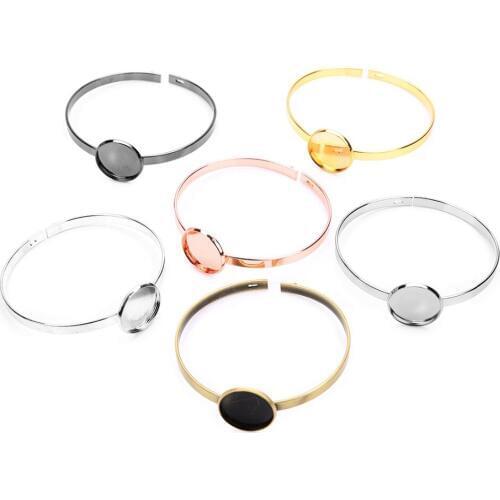 XINYAO 2pcs/lot Open Cuff Gold Tone Bangle Bracelets Setting Round Cabochon Cameo Base Blank Bangle For Women DIY Jewelry Making