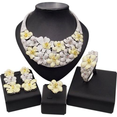 Yulaili Luxury High Quality Wedding Costume Accessories Cubic Zirconia Necklace Earrings Bracelet Ring Fashion Jewelry Sets