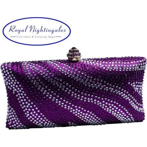 Factory Wholesale Purple Womens Evening Bag with Rhinestone Crystal Clutch Purse