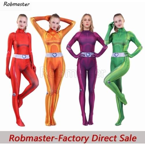 Women Girls Totally Spies Cosplay Costume Spanex Zentai Clover Ewing Samantha Simpson Alexandra Mandy Bodysuit Suit Jumpsuits