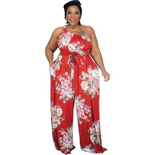 Boho Floral Printed Jumpsuit Women One Shoulder Summer Sexy Wide Leg Rompers 2021 Casual Beachwear Long Playsuit Overalls