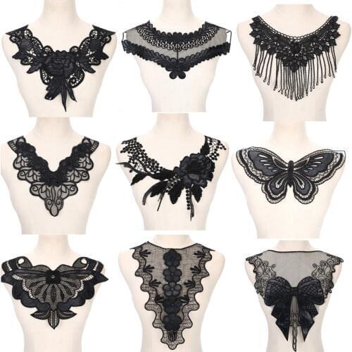 1Pcs Black Fine Venise Lace Fabric Dress Applique Blouse Sewing Trims DIY Neckline Collar Costume Decoration Accessories