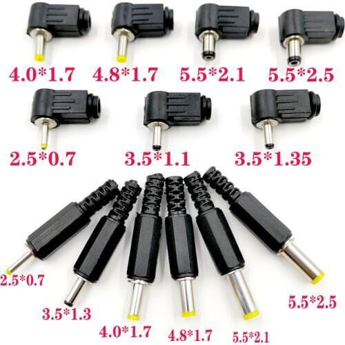 10PC 5.5x2.5 5.5x2.1 4.8x1.7 4.0x1.7 3.5x1.35 3.5x1.1 2.5x0.7 mm Male DC Power Plug Connector Angle 90 180 degree L Shaped Plugs