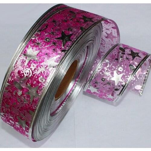 2 Yards/lot 50mm Christmas Decoration Organza Ribbon Bling Star Printed Ribbons For Wedding Decor DIY Sewing Fabric