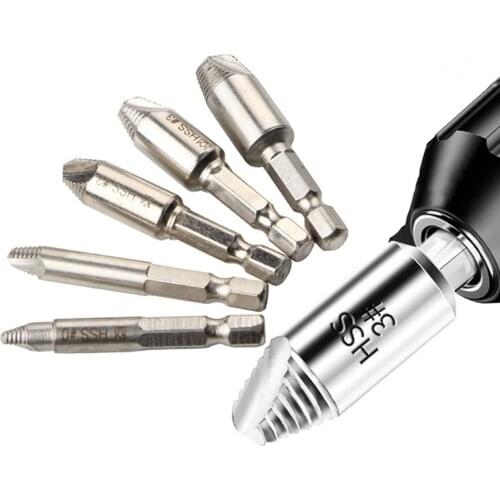 5pcs/set Home Easy Out Screw Remover Accessories Durable Stripped Broken Drill Bits Breakage HSS Hex Shank Bolt Extractor Rusty