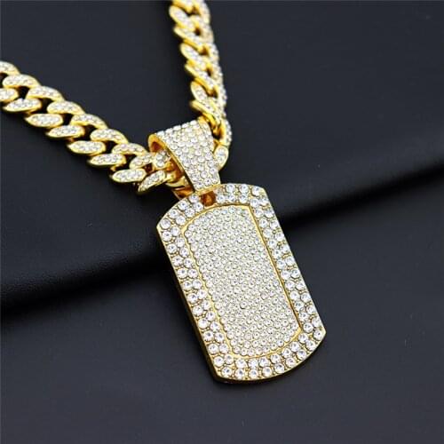 New Iced Out Cubic Zircon Cuban Link Chain Dog Tag Pendant Necklace For Men Hip Hop Jewelry Xmas Gift Dropshipping
